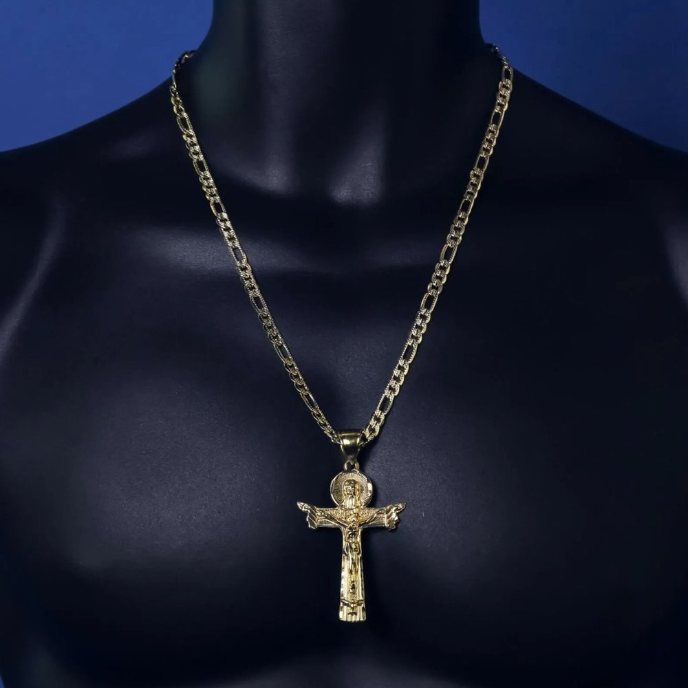 14k Men's Gold 24" Chain and Jesus Pendant